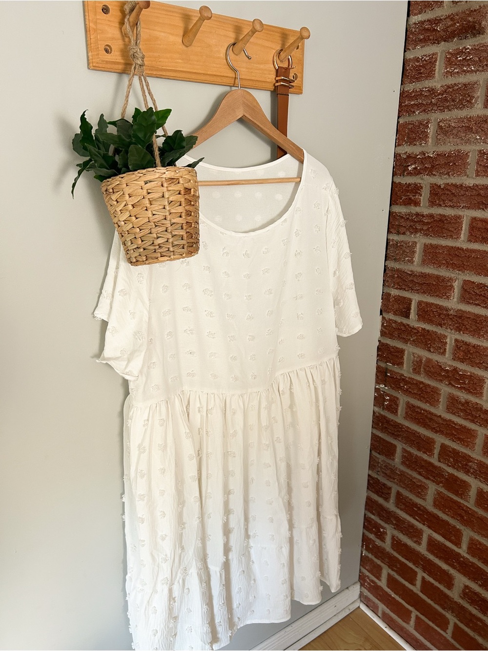 SHEIN White Swiss Dot Babydoll Midi Dress